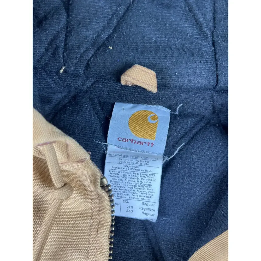 VTG Carhartt Jacket 2XL Hooded Canvas BRN Insulated Winter Outdoors 90s